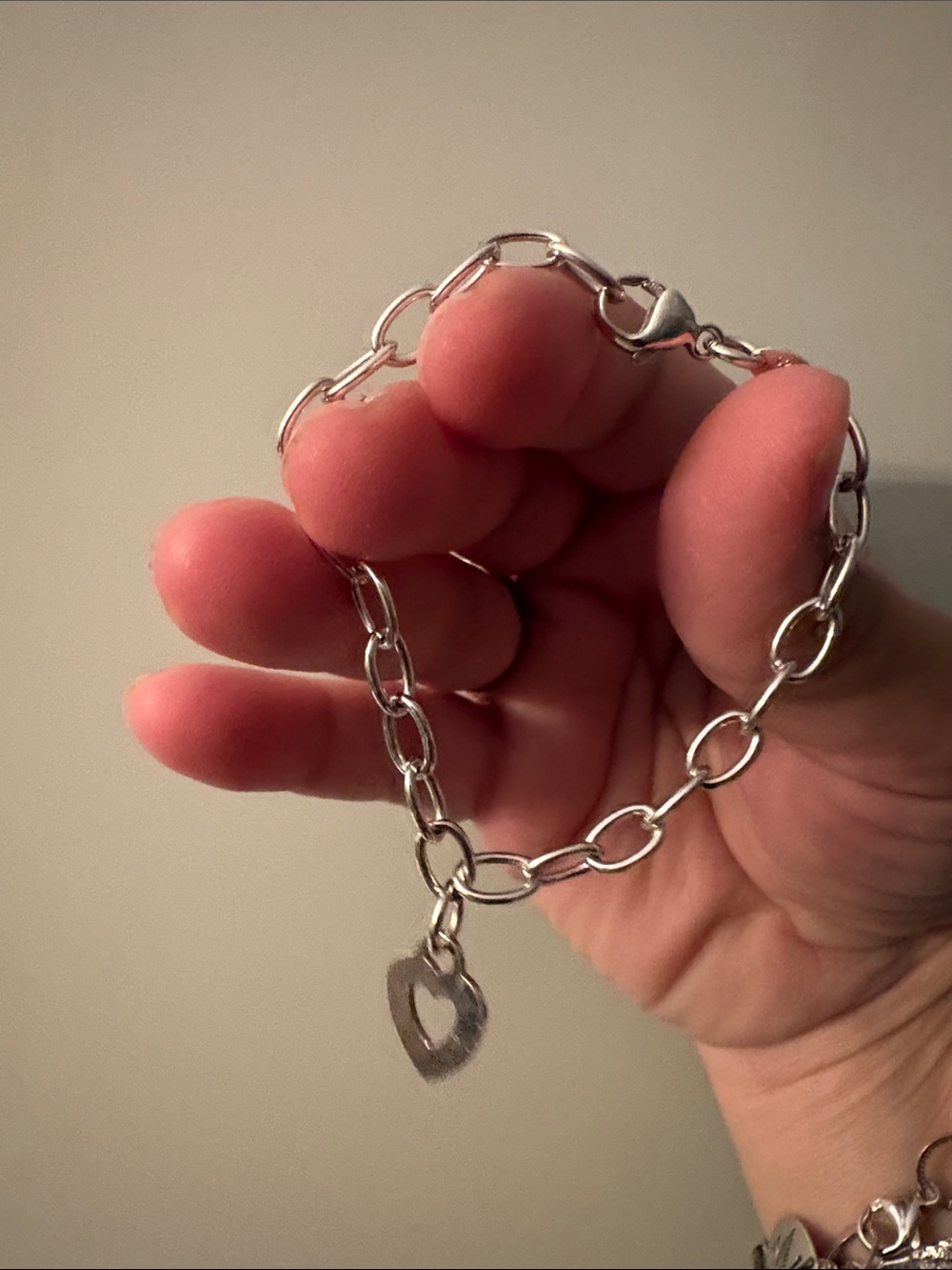 Italy Sterling Silver Heart Charm Chain Bracelet - 6.5” Women Jewelry